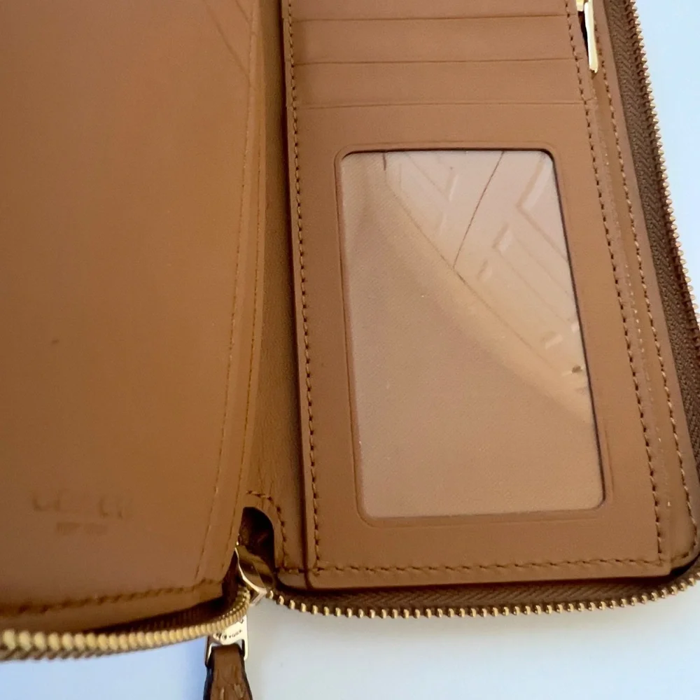 Coach Tan Leather Wallet with Colorful Embroidery